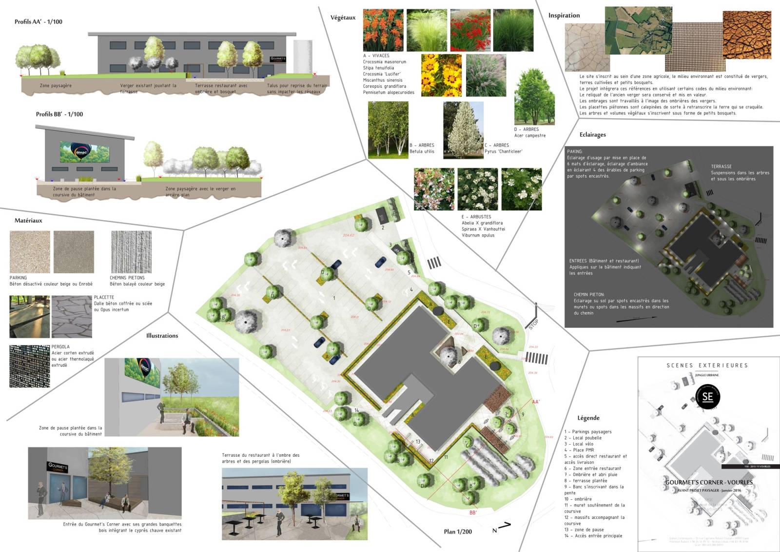Proposition d'aménagement de l'espace extérieur avec des plantations pour Les plattes 4 à Vourles