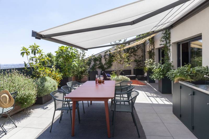 Aménagement Terrasse avec plantes et mobiliers extérieurs dans la montée à Lyon 05