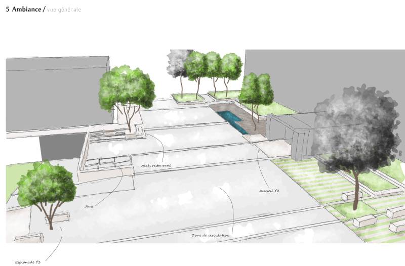 Proposition d'aménagement pour l'esplanade d'accueil d'une entreprise à Chambourcy
